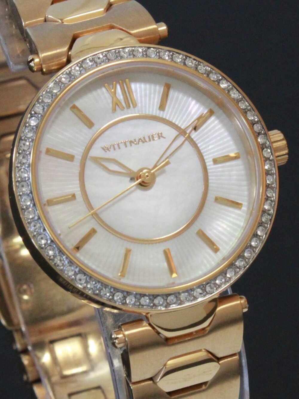 Wittnauer Ladies Dress Watch MOP Dial Crystal Embedded Bezel Gold Tone 30mm - Picture 8 of 12
